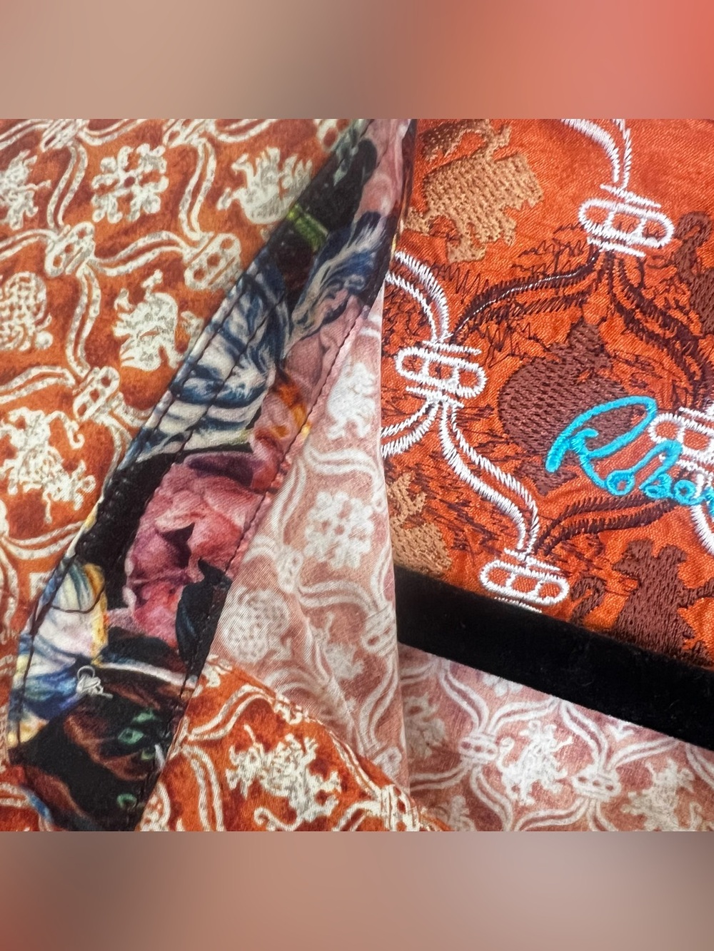 Robert Graham Medallion Floral Flip Cuff Button Down Shirt Orange Mens Sz M - Picture 6 of 12